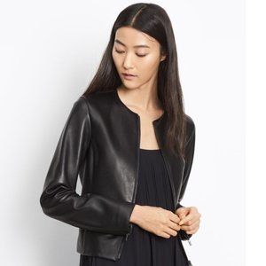 Vince Silk Lined 100% Lamb Leather Collarless Black Jacket